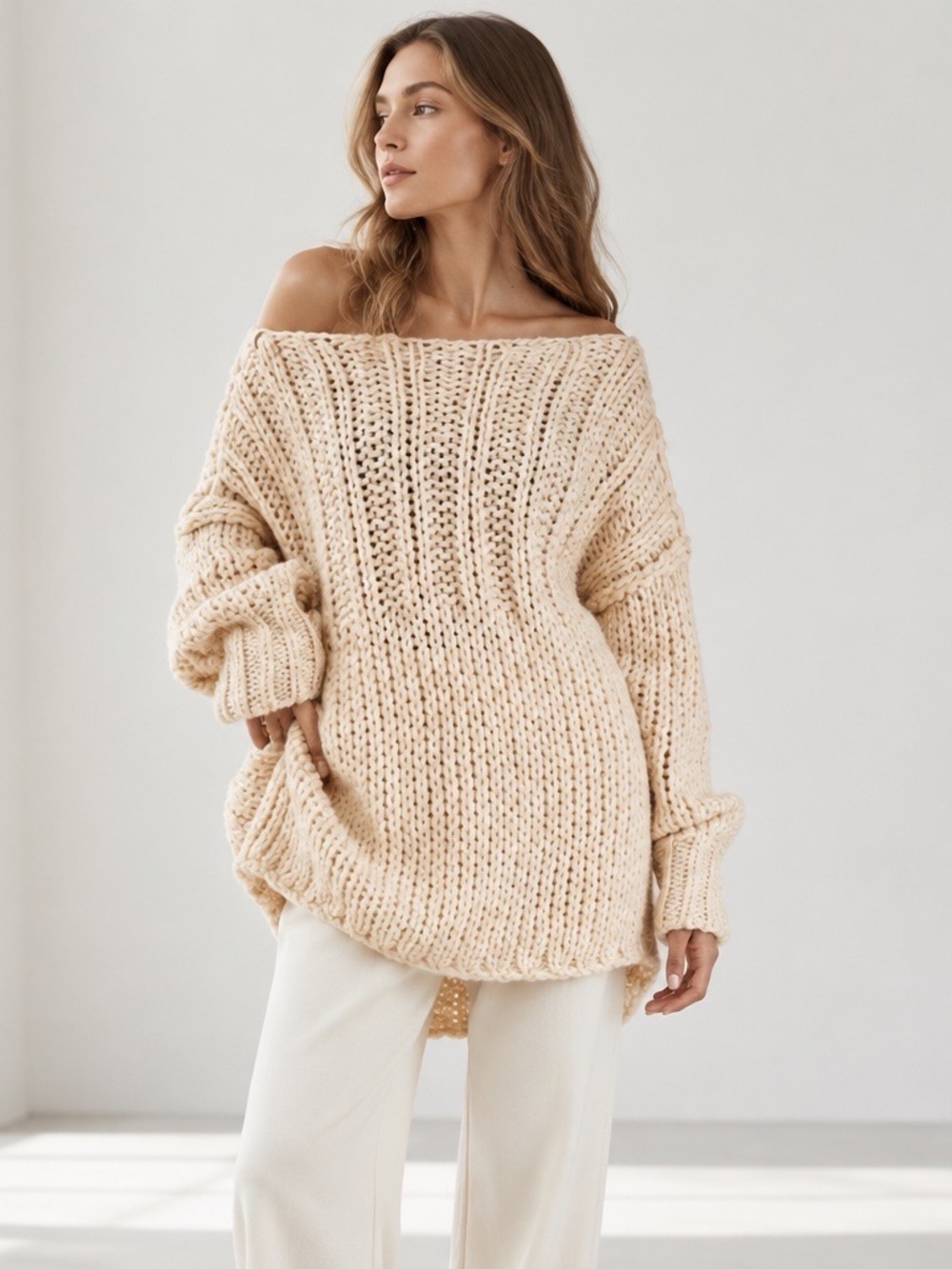 Free People Be There Chunky Knit Oversized Sweater Cream Size S